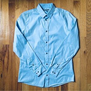 COS Men’s 15 Small Cotton Blend Stretch Long Sleeve Button-up Shirt in Lt Blue